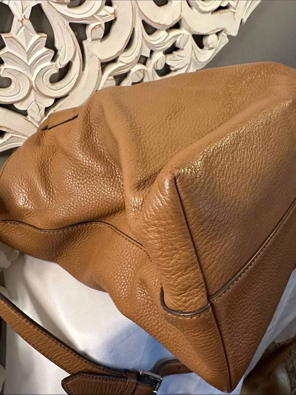 Tory Burch Tan Pebbled Leather Satchel with Front Pocket